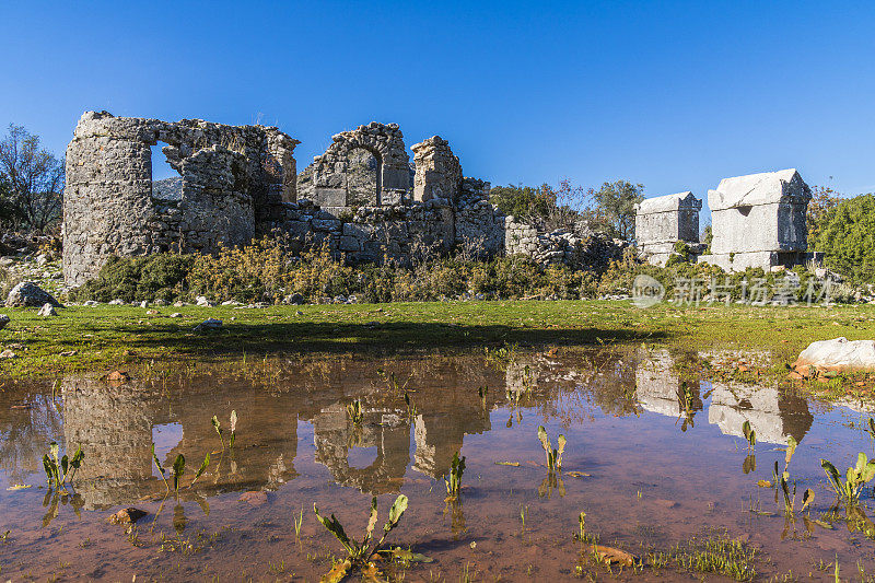 来自Dodurga村的Sidyma古城。Fethiye, Mugla，土耳其。